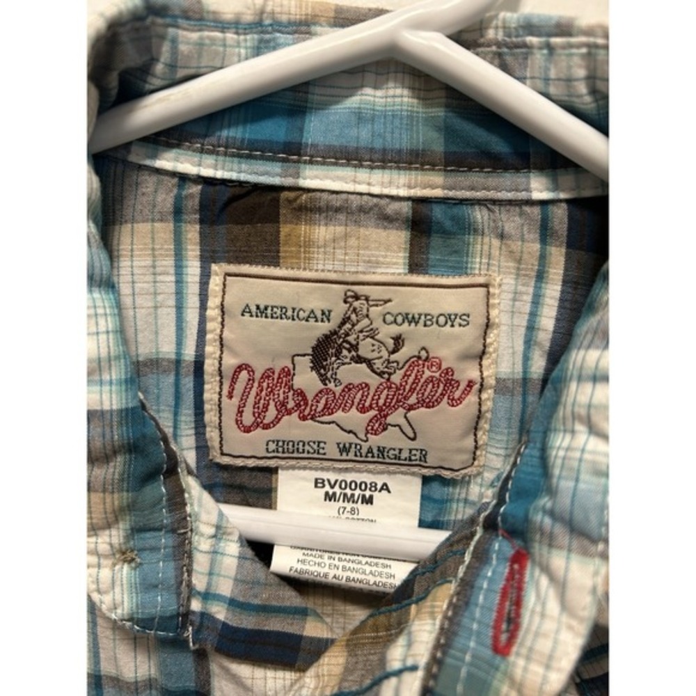 Boys Wrangler Button Down Dress Shirt SZ 7/8 - Picture 2 of 5